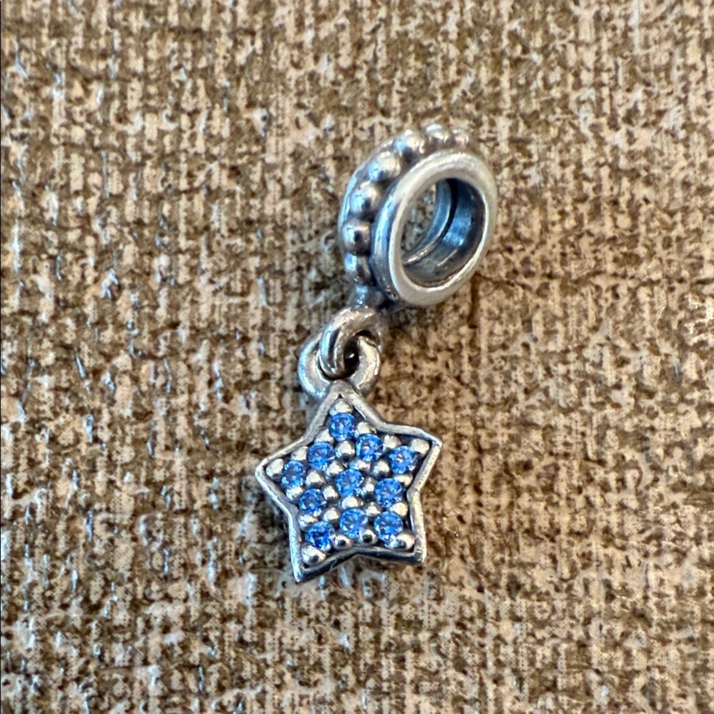 Pandora Silver Star Charm with Blue Crystals